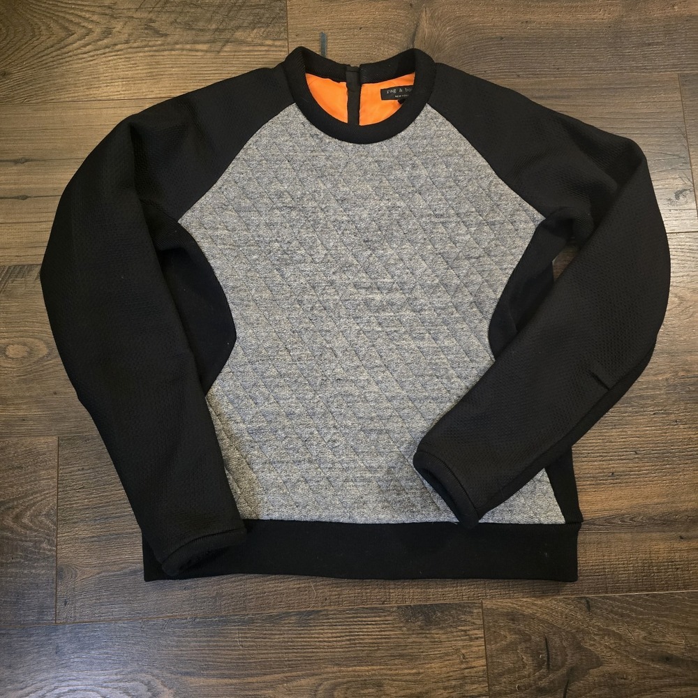 Rag & Bone Women's Pullover Sweater Black & Gray Quilted Raglan Sleeve‎ XS